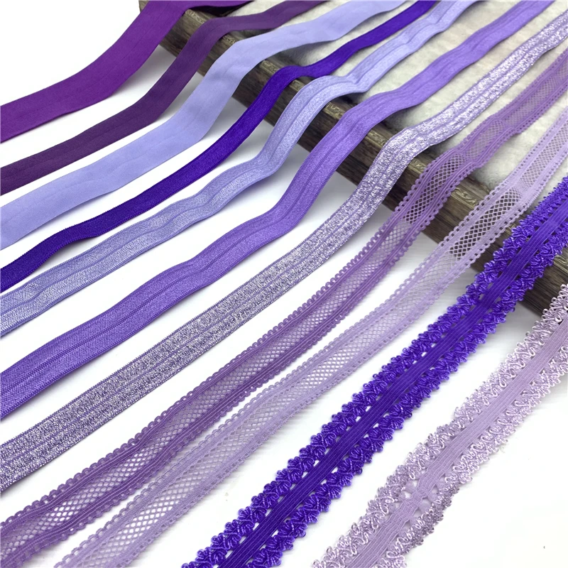 10/15/20/25 mm 5yards Purpurová pružná stuha sklopná nad spandexovým pruhovým pásom pre šitie čipkan