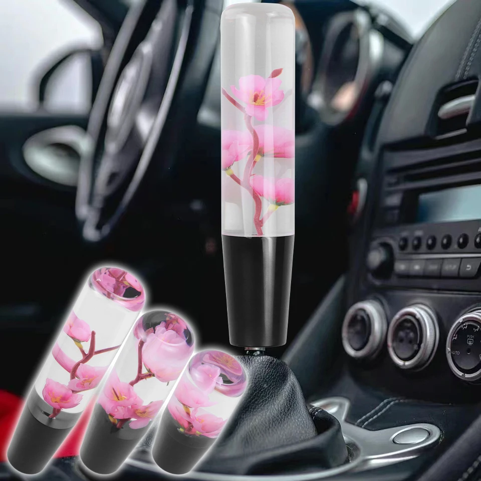 10/15/20 cm Universal JDM Racing Clear Crystal Pink Sakura Flowers Shift Gomb Head Manual Manual Ruck Stick Show Shift Gomb
