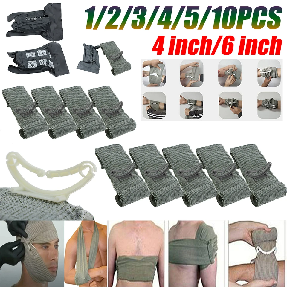 10-1pc Izraelský bandáž 4/6inch Núdzová kompresná obväz obväz na boj proti kompresii Kompresia taktická trauma First Aid Medical