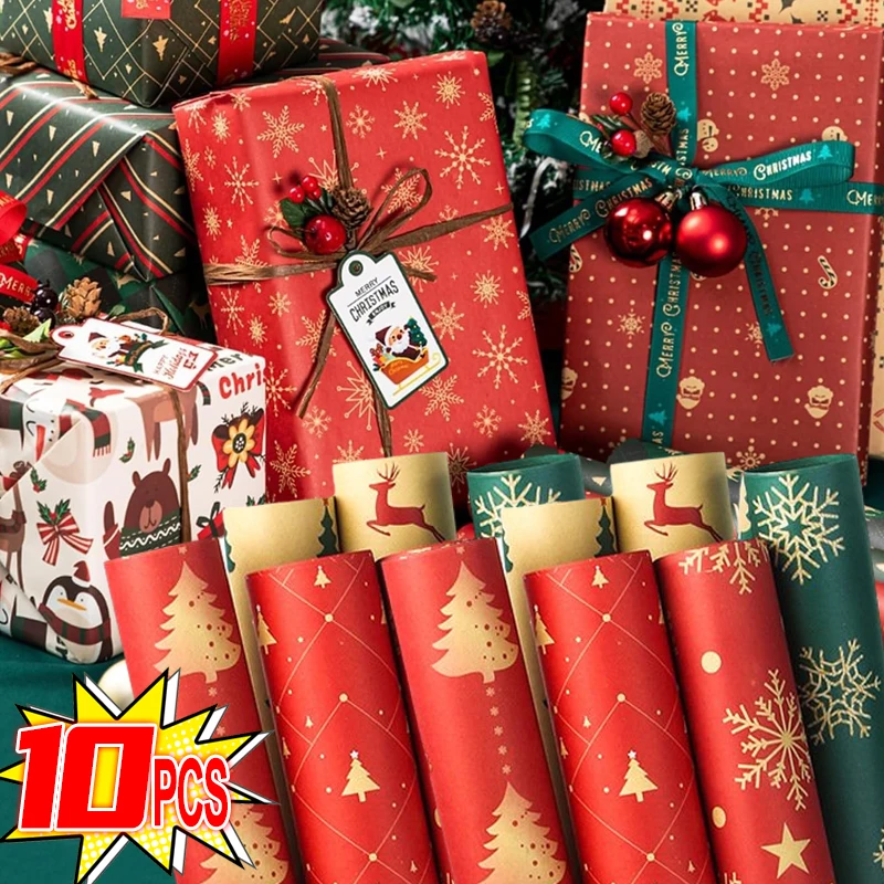 10/1PC Vianoce Kraft Brapping Paper Cartoon Xmas Tree Santa Claus Darčeky balenie papiera