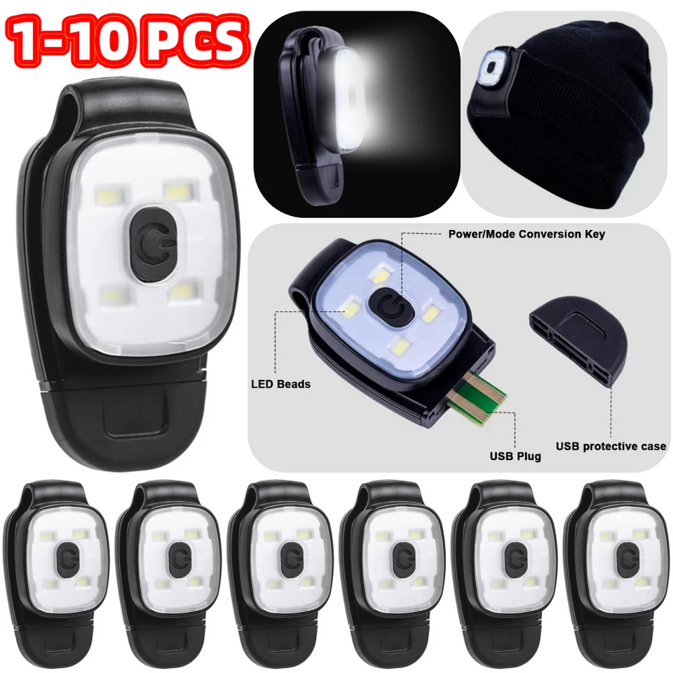 10-1pcs USB Nabíjateľná LED klip baterky s 3 ľahkými režimami ľahký nepremokavý