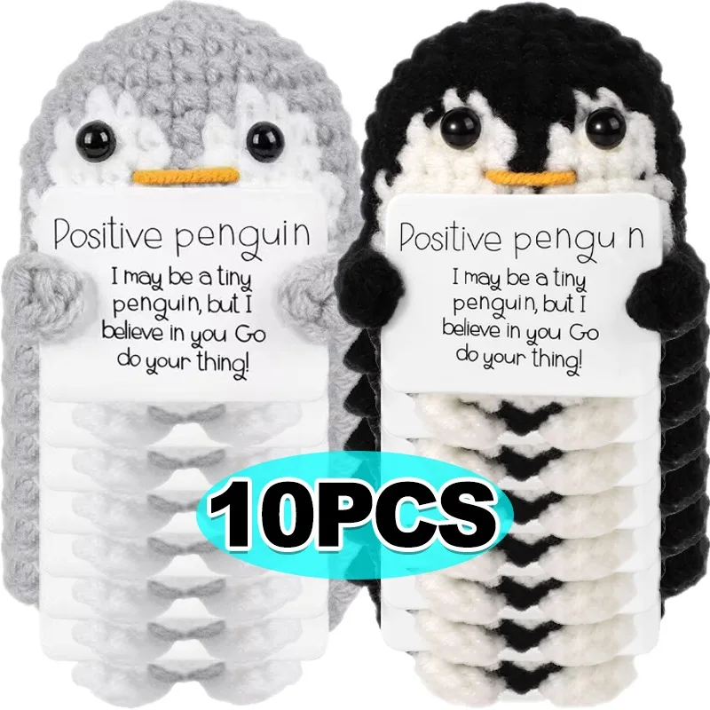 10/1x pozitívna energia Penguin Hug Pocket Mini Ručne vyrobená plyšová vlnená pletaná zemiaková bábika s kartou Party Festival Festival Darče