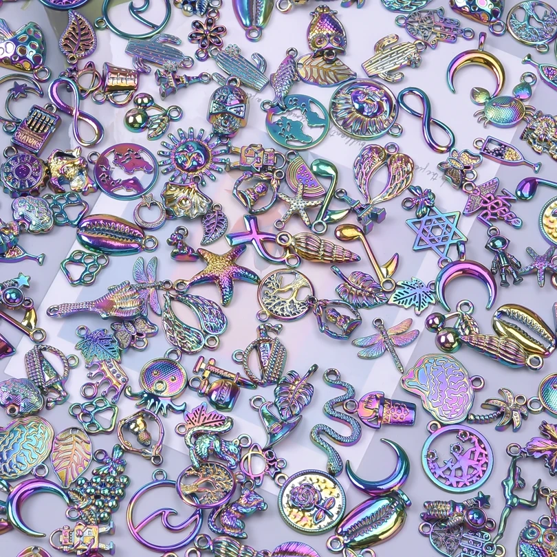10/20/30/100ks/veľa náhodných mixov dúhové kúzla pre šperky výroby dodávok Animal Plant Moon Star Pendant Charm DIY náušnice