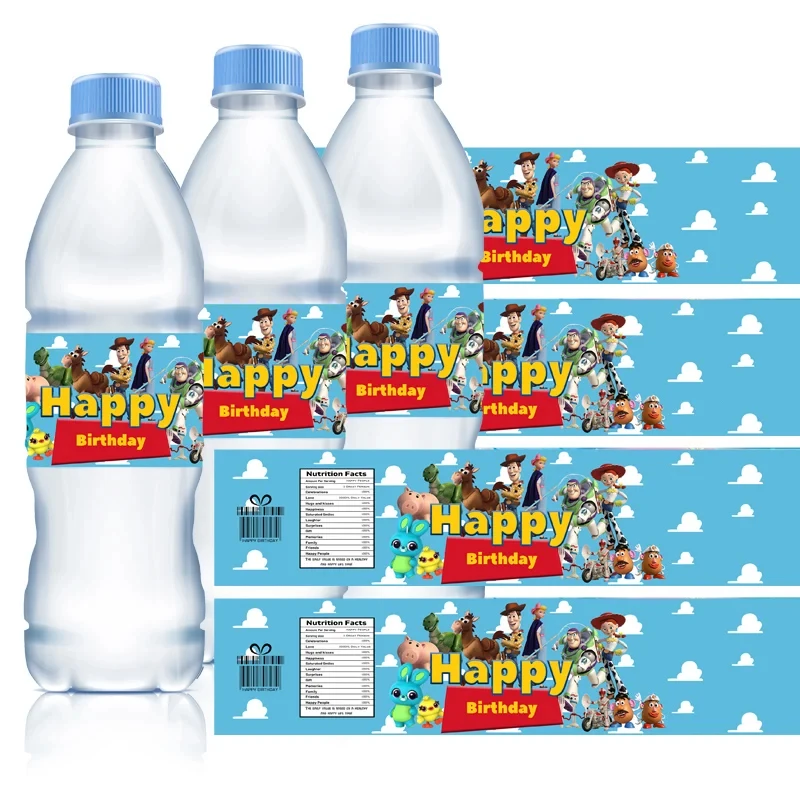 10/20/30ks hračkárske príbehy Fľaša na fľašu Fľašu Woody Buzz Party Dodávky Narodeniny Narodeniny Nálepky pre chlapcov dievča