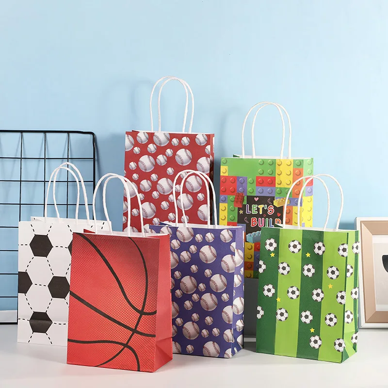 10/20/30ks Nový futbalový basketbalový tém vreckový papier Multifunkčný sviatok nakupovanie Darčeková taška Kraft Paper Baling Bag Bag
