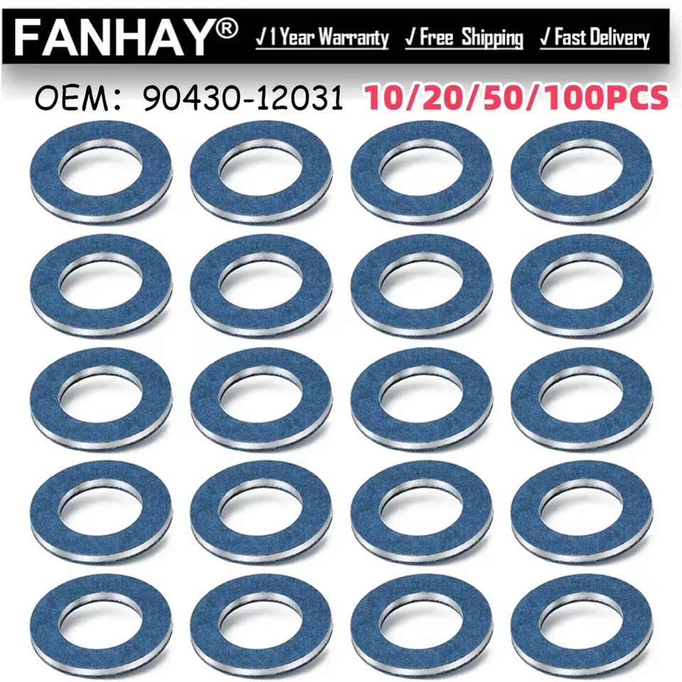10/20/50/100 x 90430-12031 Záviv Oil Oil Drain Plug Gaskets Gaskets Washer 12 mm tesniaci prsteň pre Toyota Camry Corolla pre Lexus