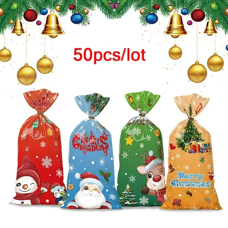 10/20/50ks Santa Claus Snowman Zmiešané cukrovinky Plastové darčekové tašky Veselé Vianoce 2024 Domáce dekorácie na vianočné novoročné večierky