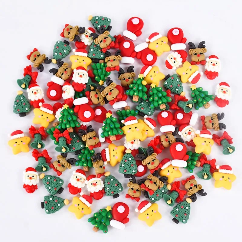 10/20/50ks vianočné kúzla pre remeslá Flatback Santa Claus vianočné stromy Bell Deer Práľby Miniatúrne ozdoby Mini vianočné dekorácie