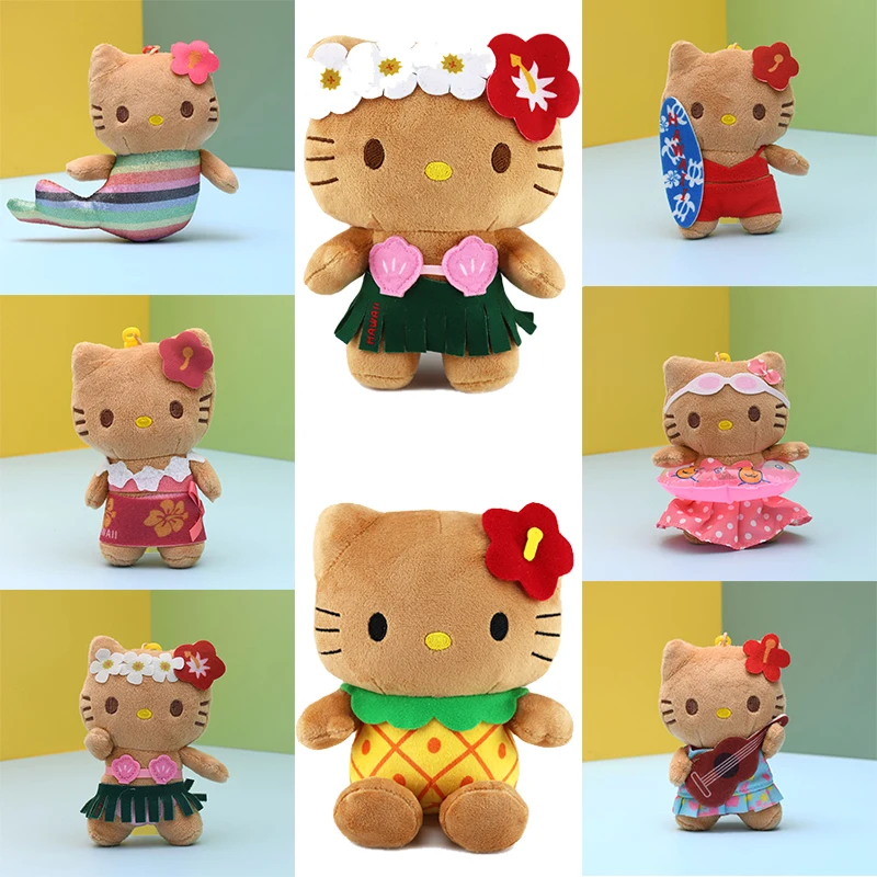 10/20 cm anime Sanrio Hello Kitty Kuromi plyšové bábiky naplnené keychain tmavou pokožkou Hawaiian serion Cartoon Plush Hračky Bag Darček
