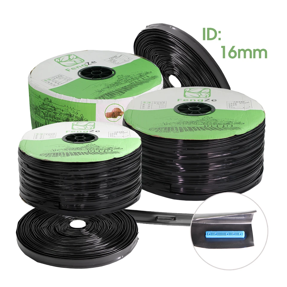 10-200m 16 mm Kvapkajúca páska Poľnohospodársky zavlažovací systém Soaker Hose Greenhouse Farm Watering Tape W/ Emitor Dripper Space 10-40 cm