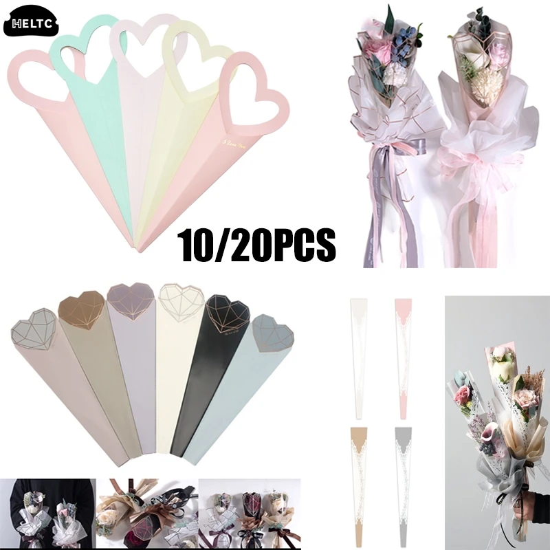 10/20ks/balenie čipky Diamond Heart Flowers Balenie papiera kytica Balenie vrecká Kvetinové aranžmátor kvetinové obchody Priehľadná taška