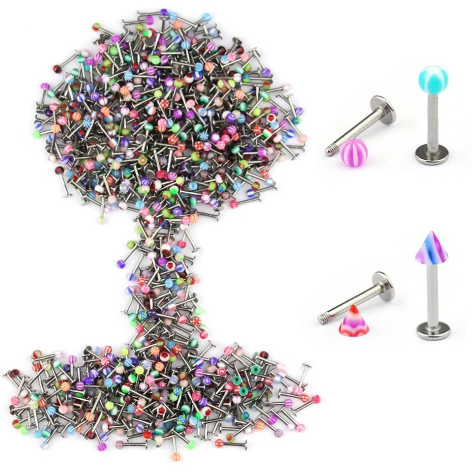 10/20ks farebné akrylové labretné pery prsteň piercing z nehrdzavejúcej ocele Chrupavka Tragus Daith Helix Piercing náušnice šperky