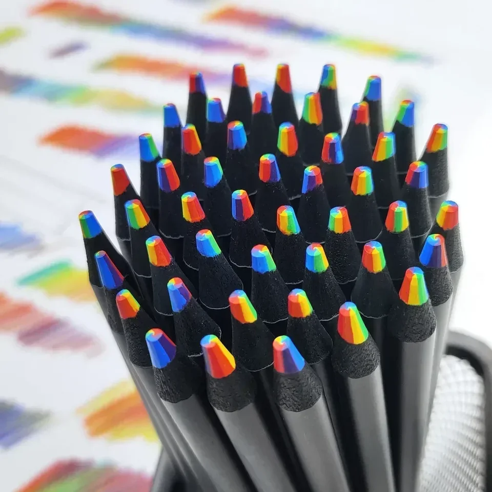 10/20ks kawaii Black Wood Dúhové jadro Farba ceruzky Kreslenie Nástroj Drevené ceruzky Art Dodávky kancelárske potreby
