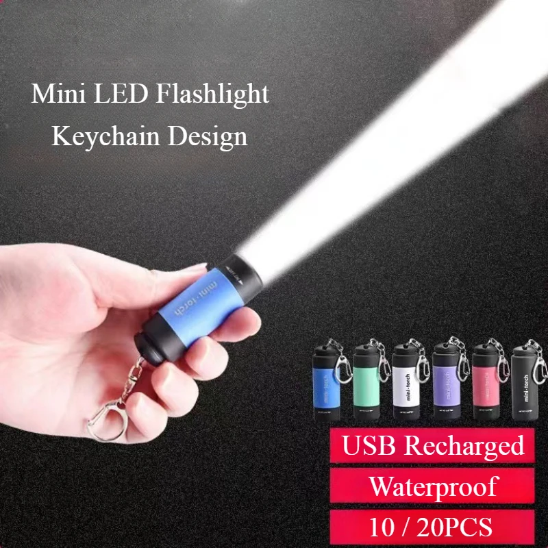 10/20ks Mini Keychain Fasfón Prenosný USB Nabíjateľná LED vrecká vrecko svetlo vodotesné vonkajšie kempingové osvetlenie