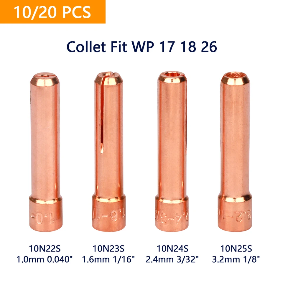 10/20ks Stubby Tig Collet 1,0 mm 1,6 mm 2,4 mm 3,2 mm 10n22s 10n23s 10n24s 10n25s pre TIG zváranie WP17 WP18 WP26 Torch Príslušenstvo
