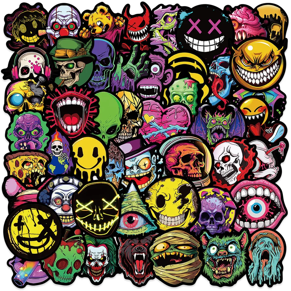 10/25/50ks hororová lebka Grimace Stickers Graffiti pre DIY Telefón pre laptop gitarový kufrový kufrový skateboard motocyklová prilba