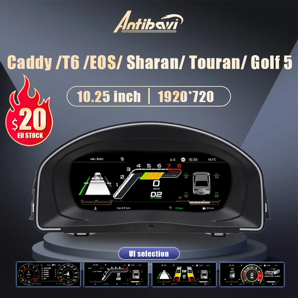 10.25 '' Digitálny prístrojový panel LCD Cluster pre Volkswagen Golf5 MK5 Caddy Touran T6 EOS Sharan Virtual Instrument Paneel Cockpit