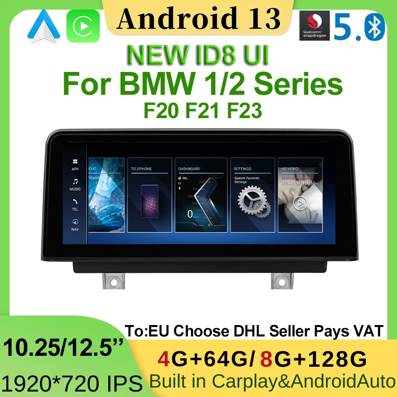 10,25 palca ID8 8+256G GPS navigačná obrazovka Snapdragon Android 13 pre BMW 1 Series F20 F21 Apple CarPlay Auto Multimedia WiFi 4G
