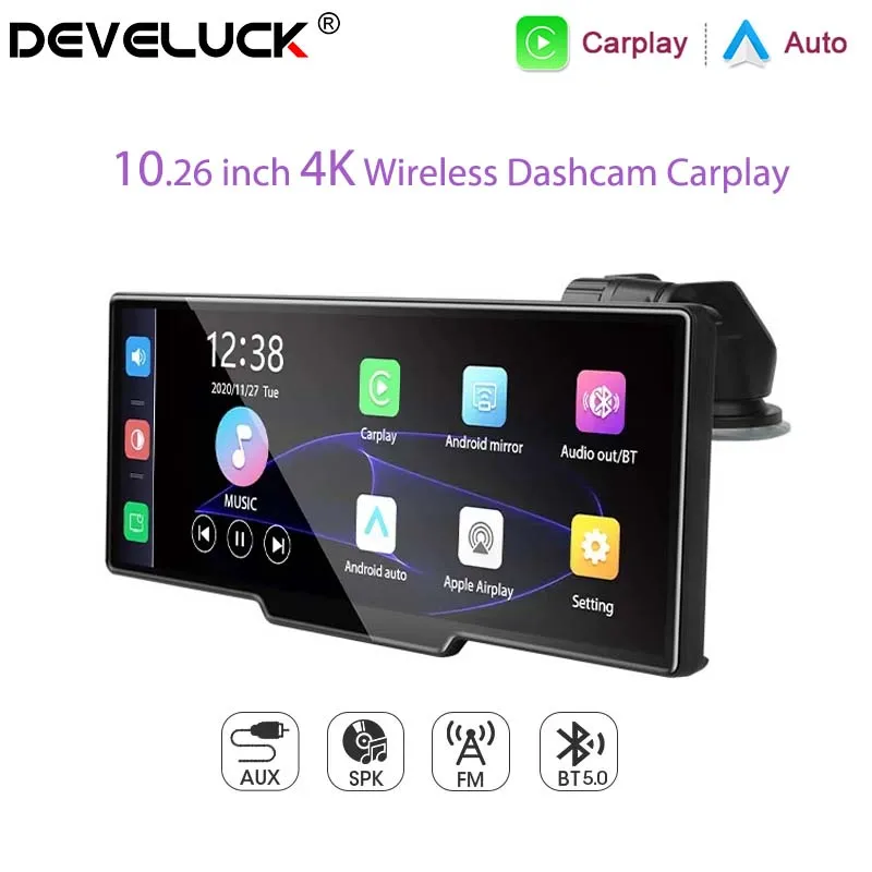 10,26 palca Dash Cam 4K 2160p spätný fotoaparát CarPlay a Android Auto DVR GPS navigačné ovládanie hlasu DVR BT FM CAM DASHOARD DASHOARD