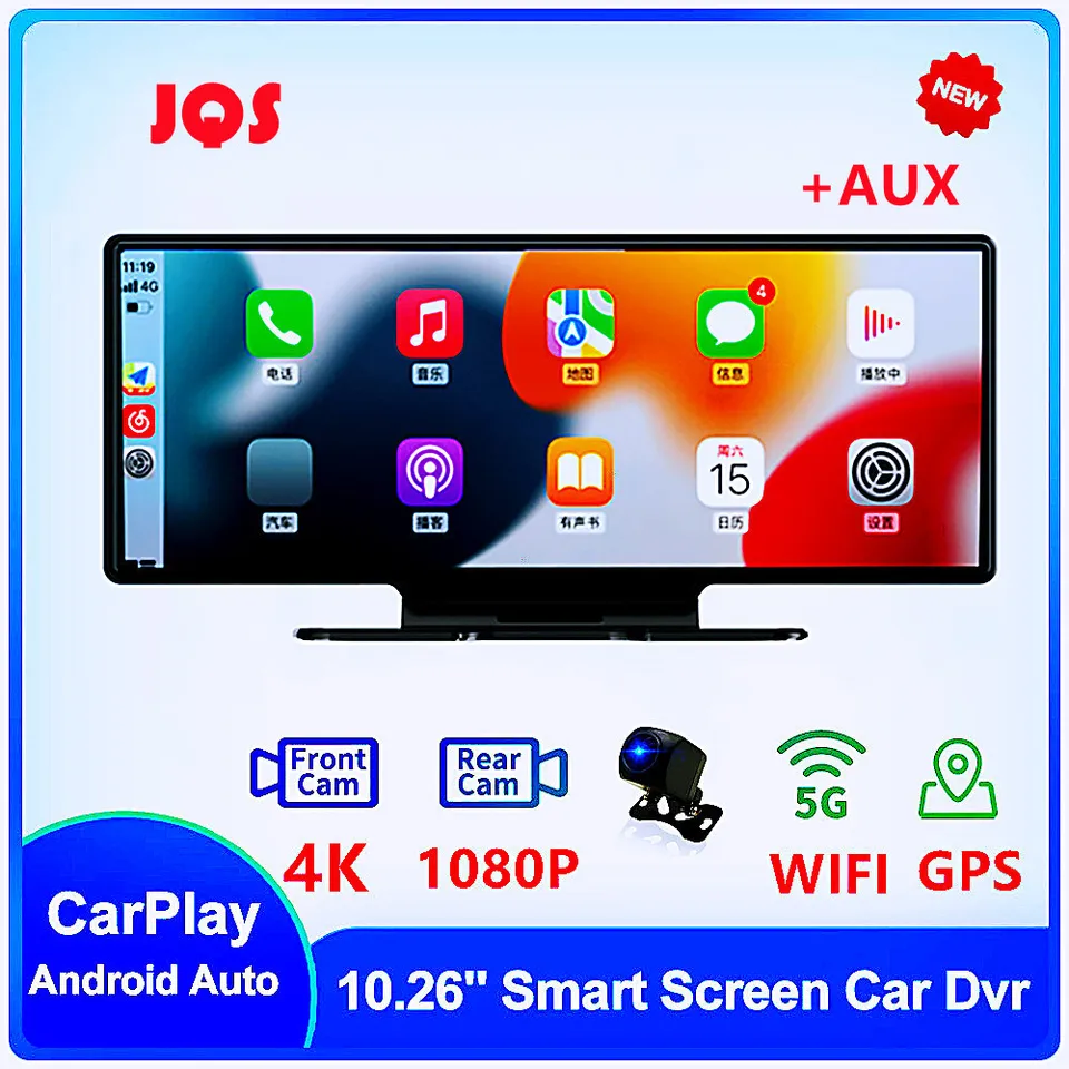 10,26 palca Dash Dash Cam Camera Camera WiFi CarPlay a Android Auto 4K DVR GPS navigačné video rekordér automobil DVR zrkadlo dual Len aux