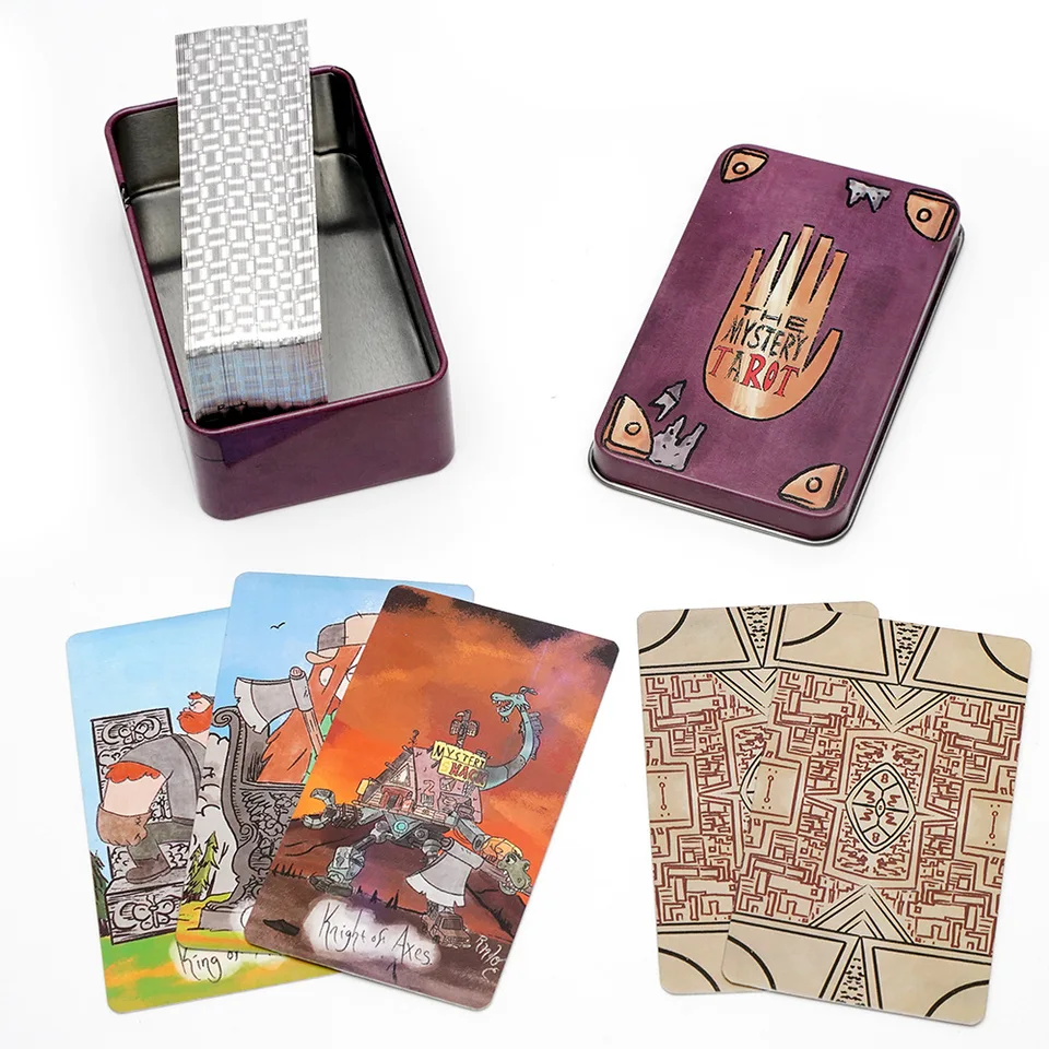 10.3*6cm tajomstvá tarotová karta 78 paluba v cínovom kovovom boxe Zlatená hrana English Tarot Cards pre veštenie tarotovej paluby