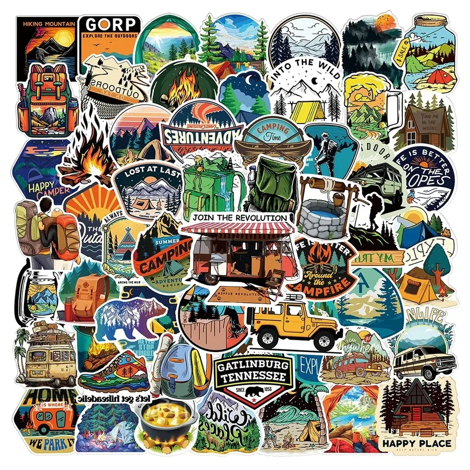 10/30/50/100 pcs lesné turistické kempingové nálepky vonkajšie cestovanie Krásna scenéria Nálepky na nálepku DIY Fľaša na fľašu s fľašou