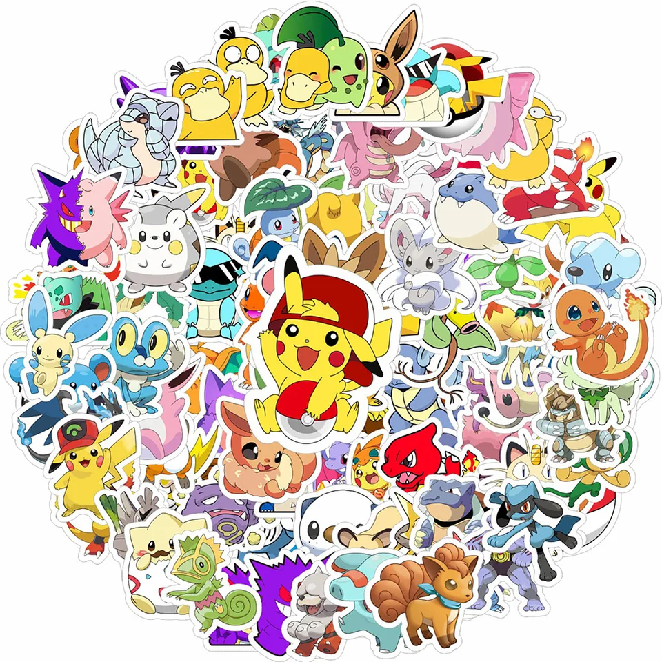 10/30/50/100 pcs Pokemon Anime Stickers Pet Elf Pikachu Cartoon Decals