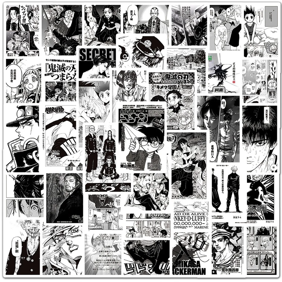 10/30/50/100ks klasické zmiešané čierne biele nálepky na plagáty Cool manga graffiti nálepky dekorácie laptop slepka na denník