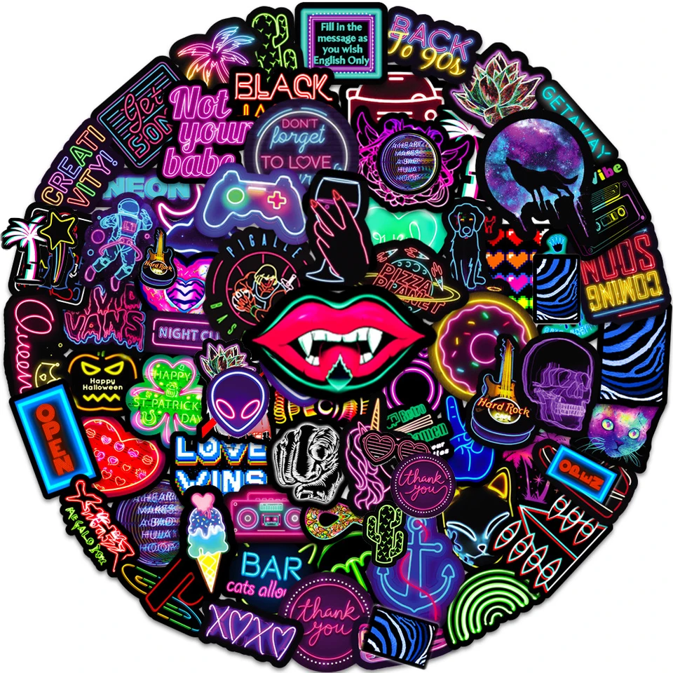 10/30/50/100ks kreslené neónové ľahké nálepky estetické obtisky Cool graffiti skateboard prenosný telefón s vodouproof