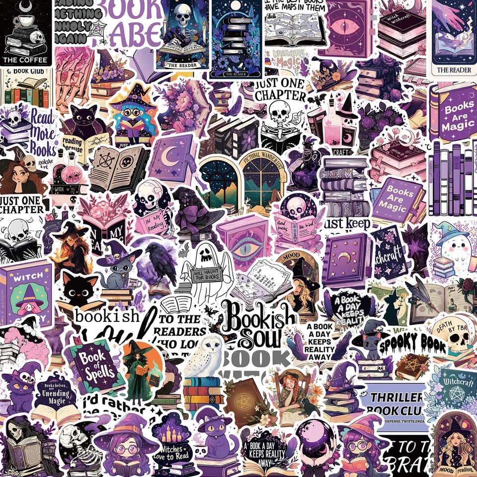 10/30/50/100ks Purple čarodejnícka séria čítania karikatúry nálepka DIY chladnička pre laptop batožinu Skateboard Graffiti Joke Sticker
