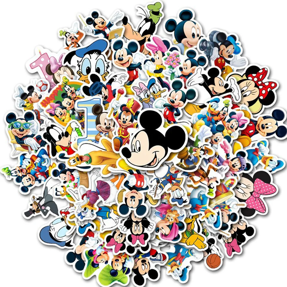 10/30/50ks Disney Cute Anime Mickey Mouse Stickers Decals DIY Notebook Guitar Guitar Car Funny Donald Duck Cartoon Sticker