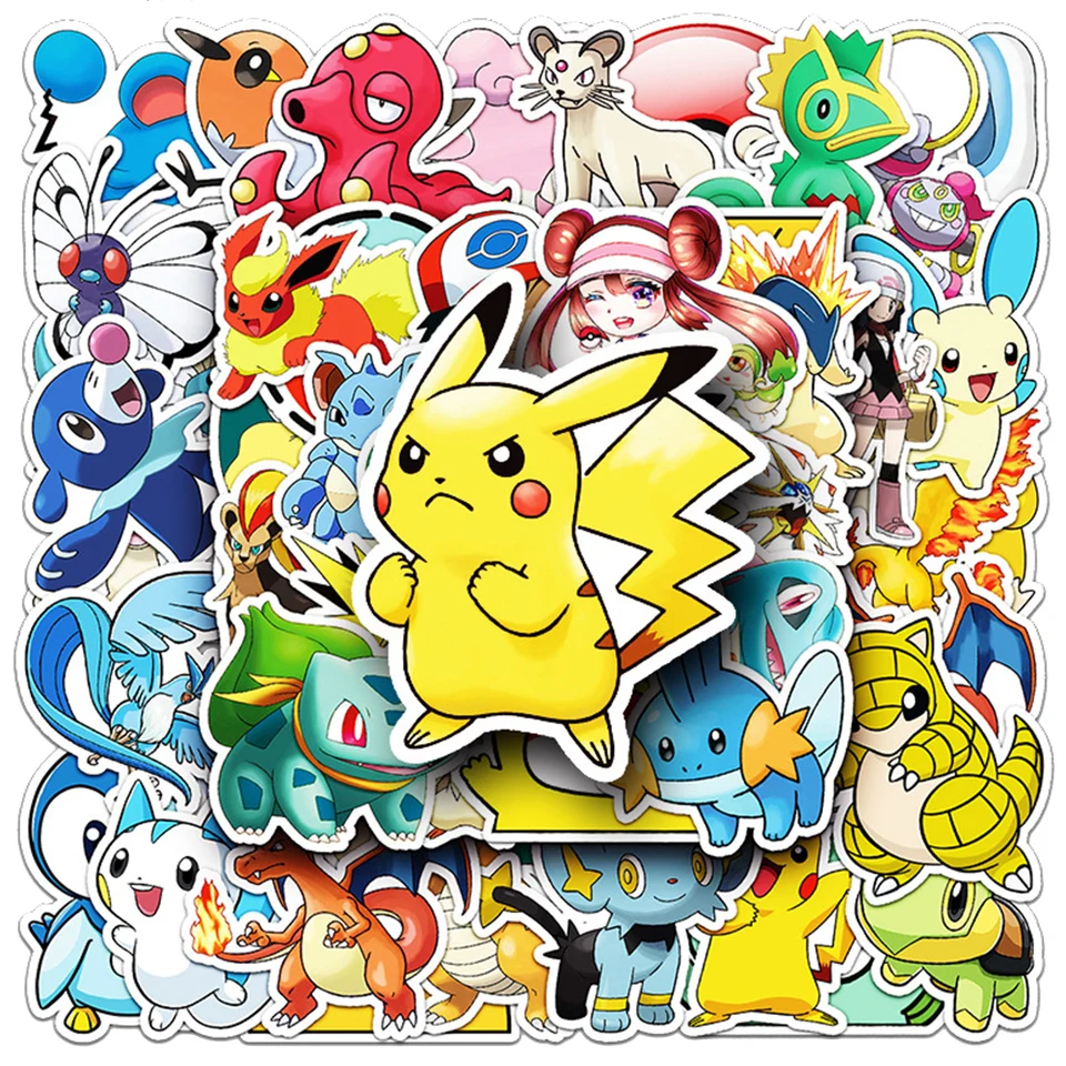 10/30/50ks Pokémon Pokémon Anime karikatúry Cutoon Cutore Cutore Pikachu Psyduck Graffiti obtisky pre detské hračky pre domácich majstrov počítač PVC PVC Packer