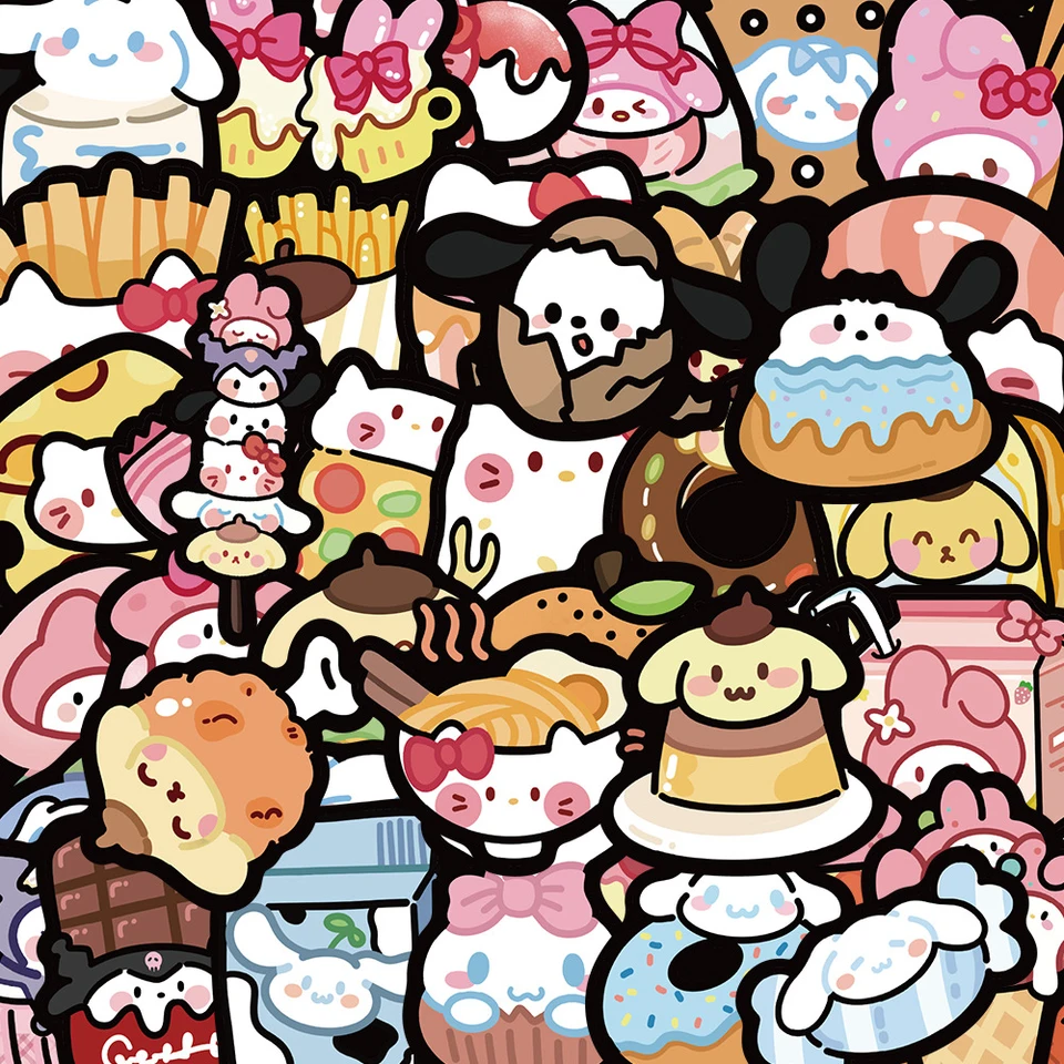 10/30/50ks roztomilé jedlo Sanrio Cartoon Stickers Hello Kitty Kuromi Moja melódia anime obtisky gitar