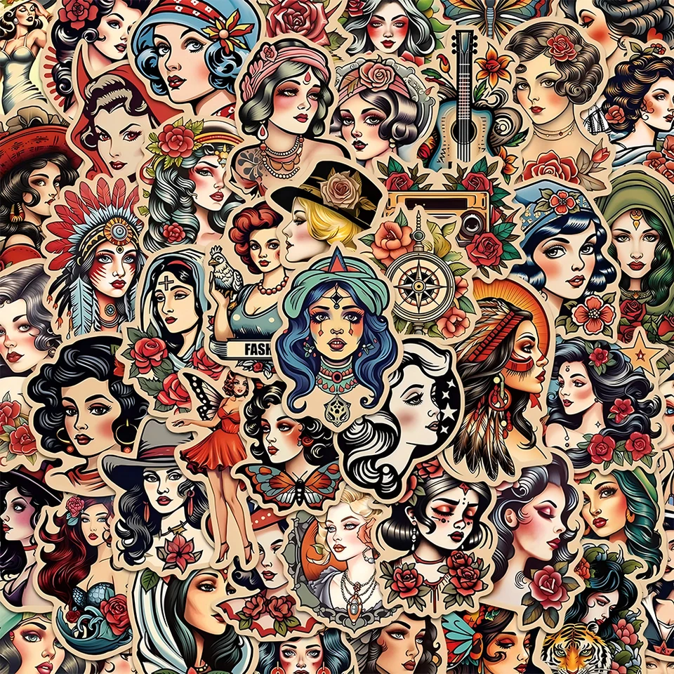 10/30/50ks stará škola tetovacia nálepka retro pinup girl cool graffiti skateboard laptop bicykel cyklu