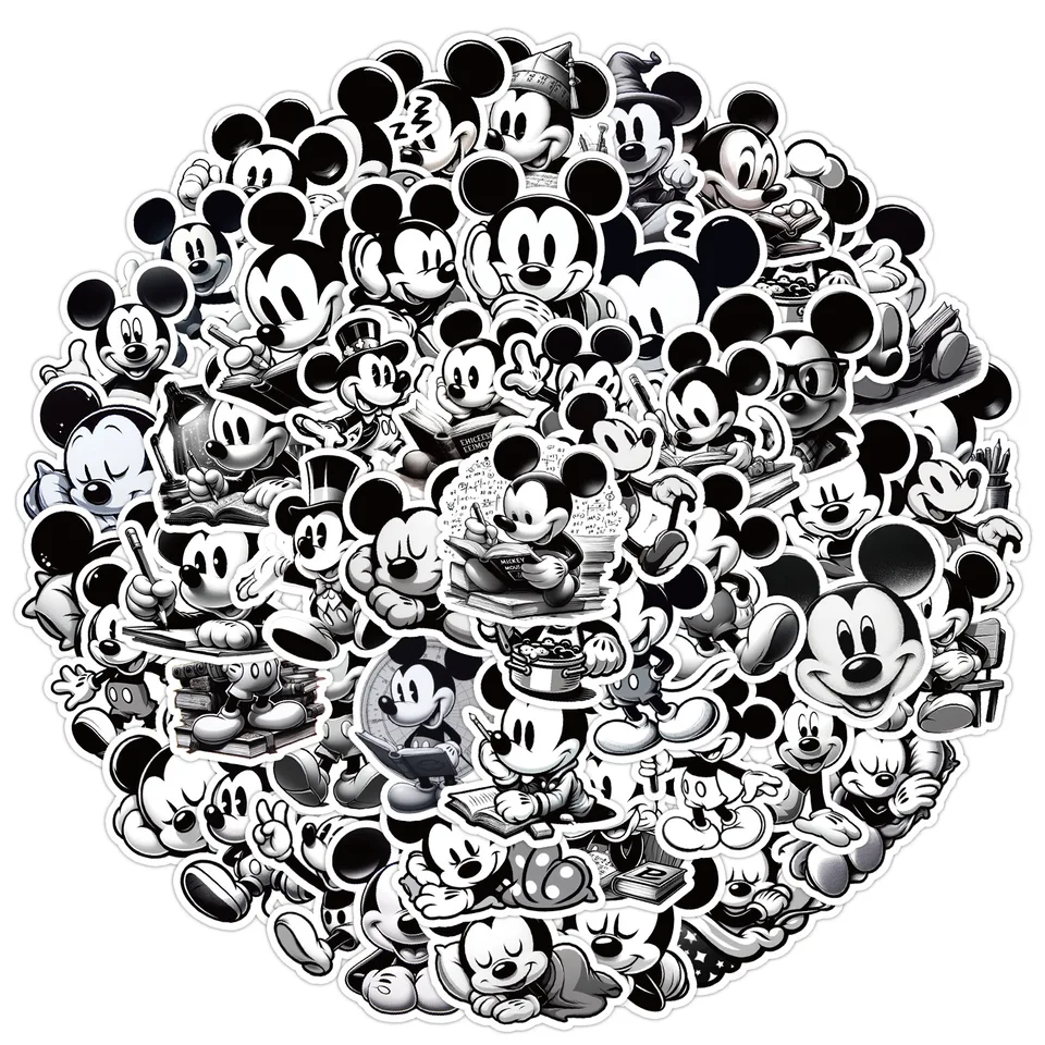 10/30/50ks čierna biela Disney Cartoon Cartoon Mickey Mouse Sticker DIY Telefón Laptop batožiny Skateboard Graffiti Nálepky Zábava pre detský darček