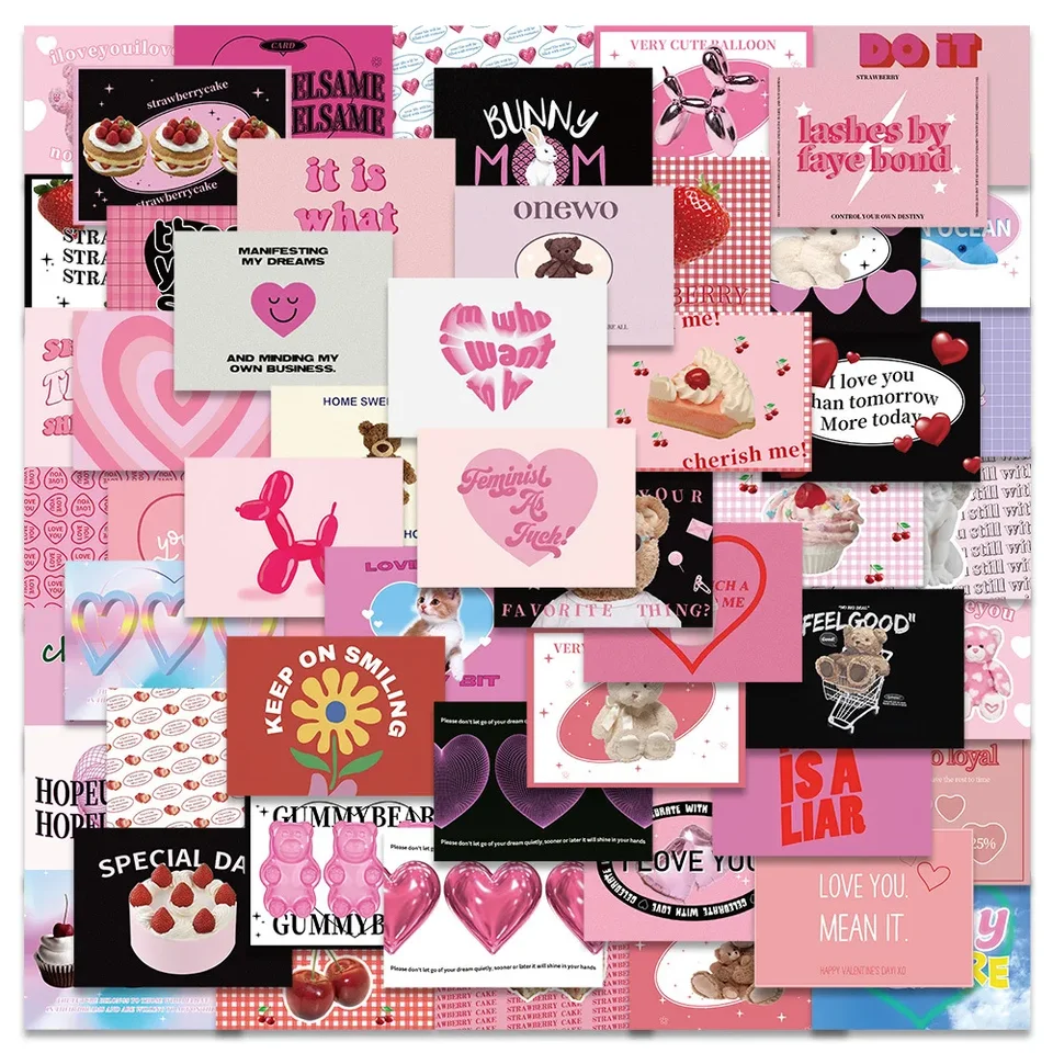 10/30/53ks Vintage Pink Egirl Charm Y2K nálepky estetické 90. roky pre scrapbooking notebook pre notebook batožinu vodotesné nálepky nálepky