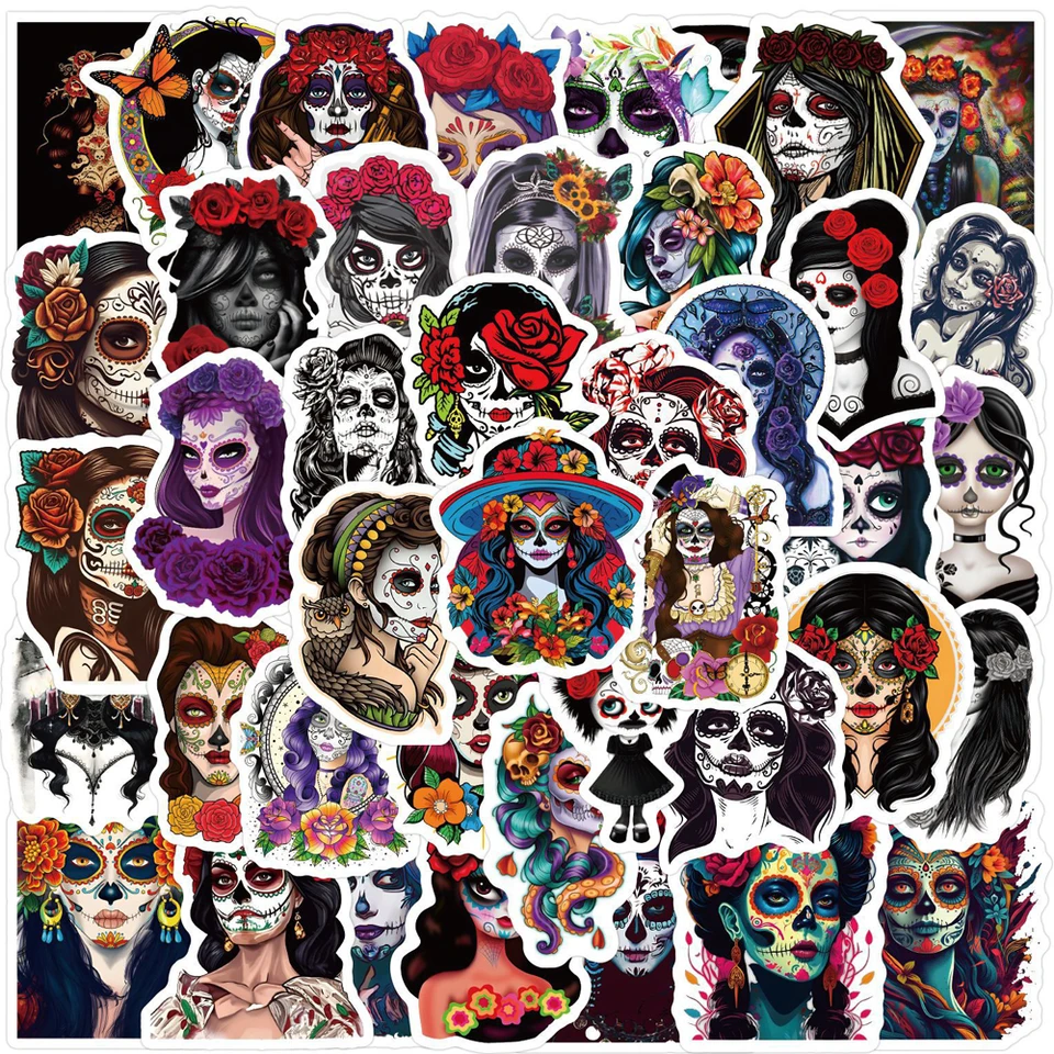 10/30/60ks Deň mŕtvych de los Muertos graffiti nálepky pre detskú kreslenú nepremokavú masku žartových nálepiek