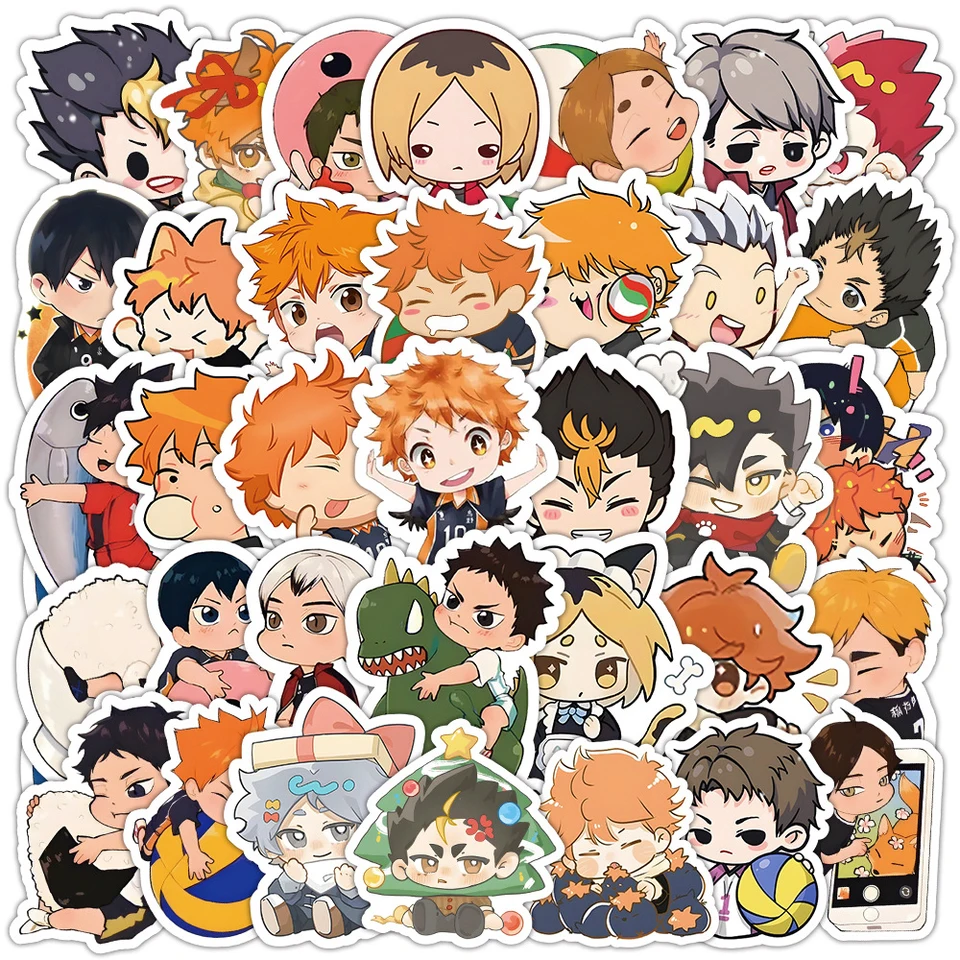 10/30/60ks kawaii haikyuu !! Anime nálepky roztomilé obtisky Detské hračky vodotesné pre domácich majstrov pre notebook karikatúry graffiti nálepky balíčky
