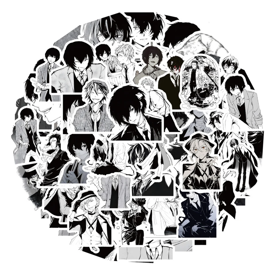 10/30/60ks čierne a biele nálepky Bungo Stray Dogs Nakajima atsushi dazai osamu kunikida doppo nakahara Chuya nálepka nálepky