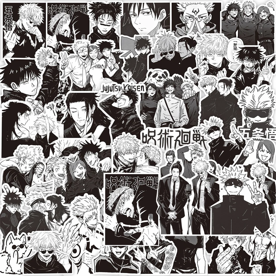 10/30/65ks čierna biela jujutsu kaisen anime nálepky itadori yuji satoru gojo obtisky notebook telefón cool nepremokavá nálepka