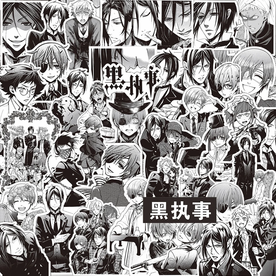 10/30/75ks Cool Japan Anime Black Butler Stickers Pack Black White Cartoon Manga Classic Sticker Hray pre telefónny potrebný diel