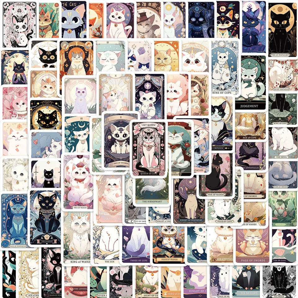 10/30/78ks karikatúra Cutoon Cutoen Cat Tarot Card Sticker DIY Telefón Laptop batožiny Skateboard Graffiti Nálepky Zábava pre detskú hračku