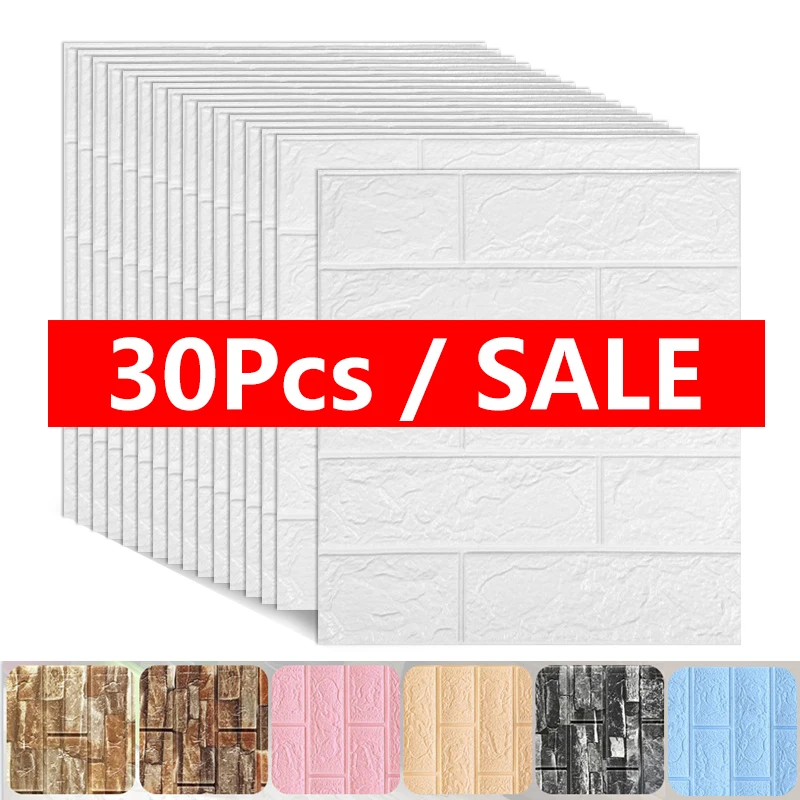 10/30ks Self-pasívne 3D tehlová nálepka DIY vodotesná pena tapety detská izba