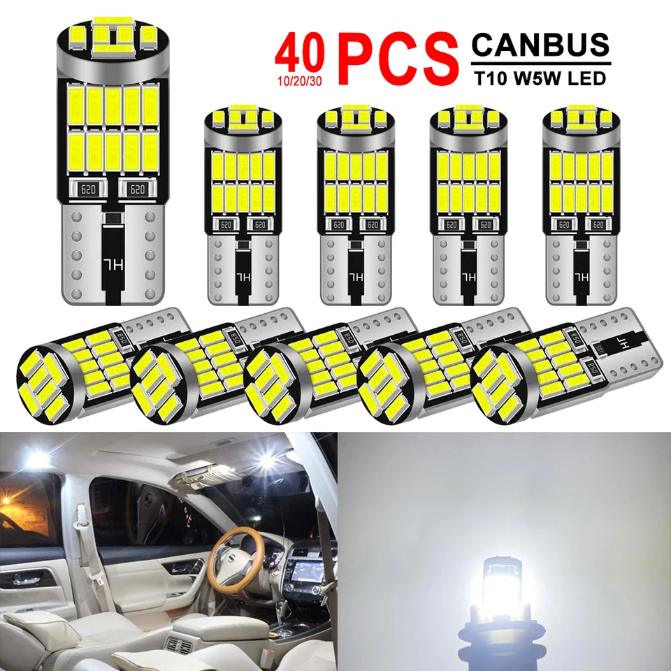 10-40ks T10 W5W LED žiarovka Canbus žiadna chyba 12V 4014-26SMD 400LM 6500K Super svetlé biele auto interiérové ​​kupolové mapy dverí