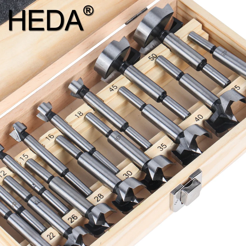 10-50 mm 15ks/set Forstner Uhlíková oceľ Boring Bits Bits Woodworking Self Centering Hole píl