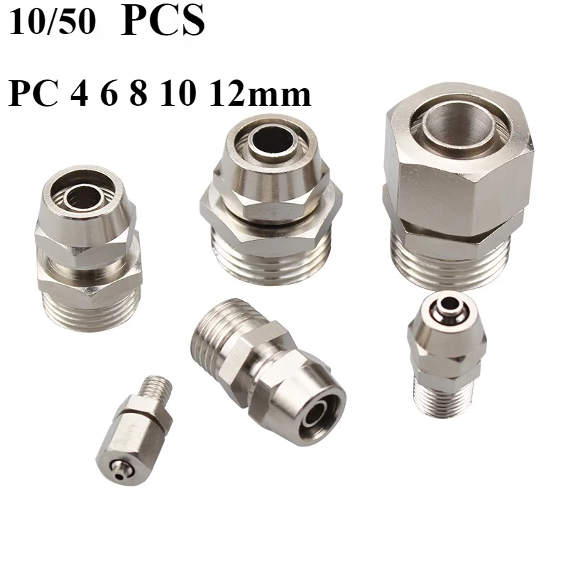 10/50 PCS PC 4 6 8 10 12 mm rúrka Rúrka rýchla skrutka konektor Copper Pneumatické komponenty rýchle krútenie kĺbových potrubí