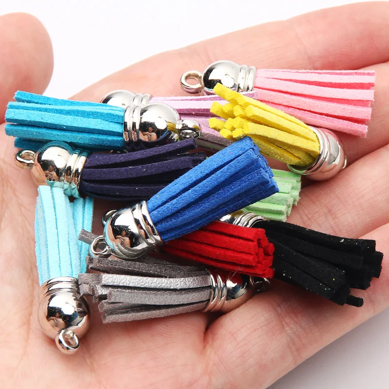 10-50ks 38x11mm strieborné farebné čiapky semišové faux kožené strapce pre kľúčové reťaze mobilné popruhy šperky letné DIY prívesky kúzla