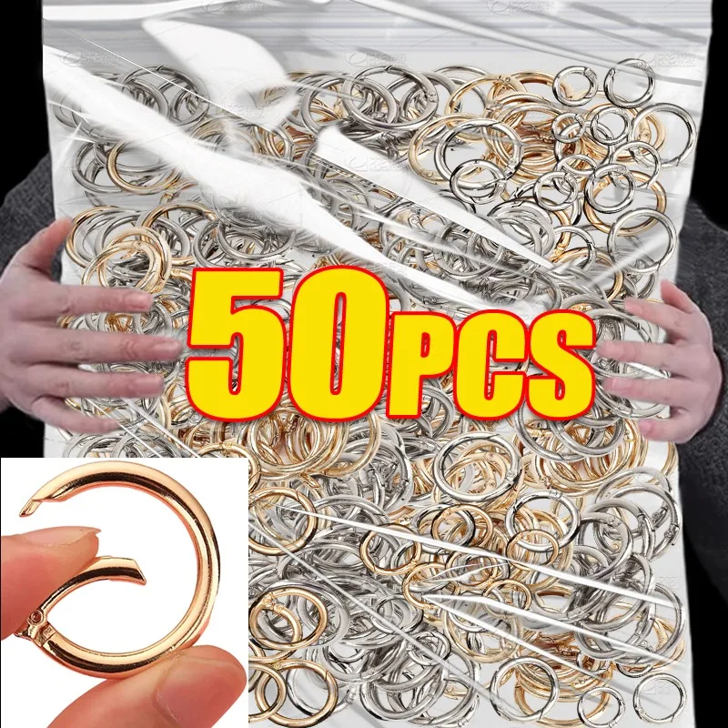 10/50ks kovové o krúžkových pružinových sponkách pre DIY šperky otvorené okrúhle karabíny kľúče vrecká Klipy Hook psom reťazové spony konektor