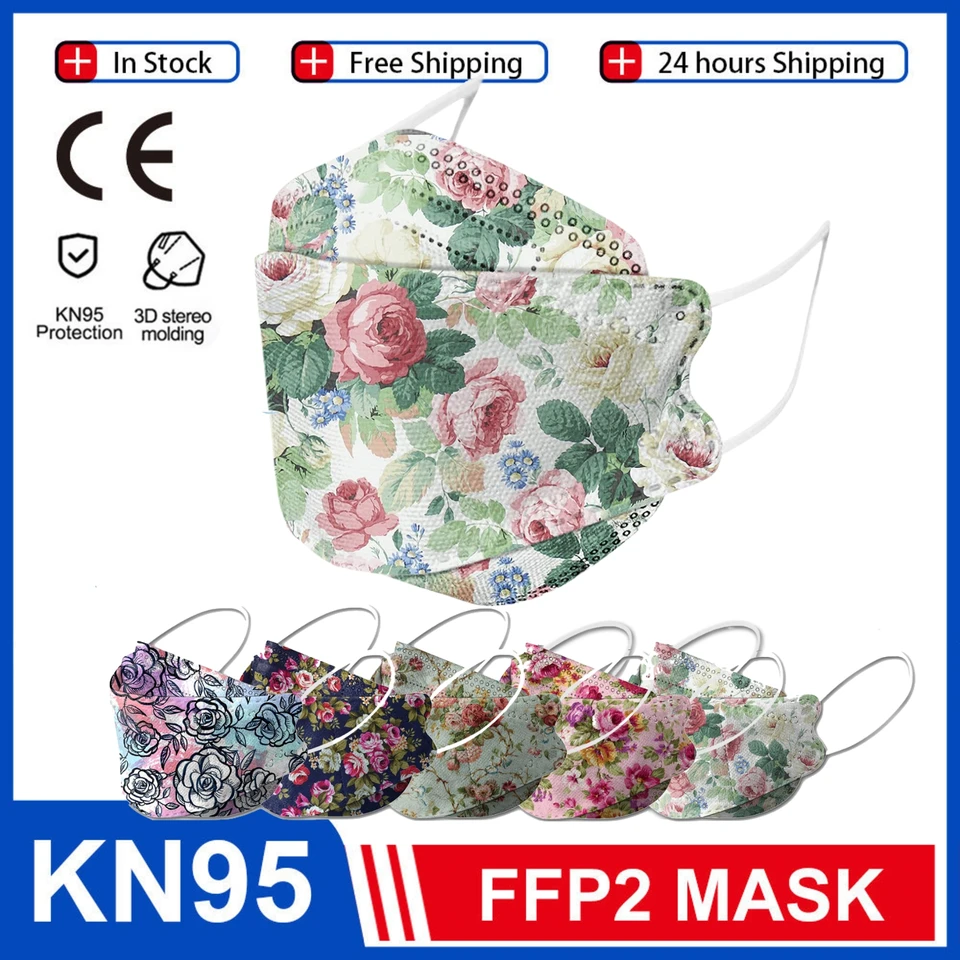 10/50ks rýb KN95 Mascarillas kvetina tlač ffp2mask opakovane použiteľná filtračná prachová tvárová maska ​​Dospelá KN95Mask ochranný FFP2 MASA CE FPP2