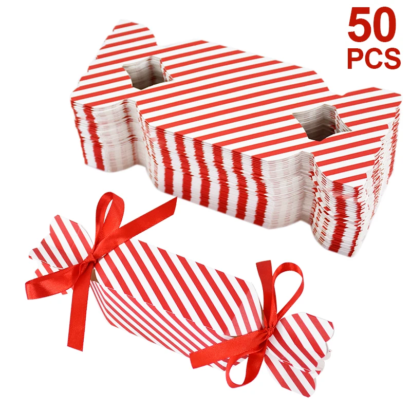 10/50ks vianočné červené cukrovinky s stuhami čokoládové cookies balenie tašky DIY vianočné stromové ozdoby dekorácie svadobné hostiny